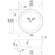 Victoria V-Groove 1500mm Round Matte White Freestanding Bath PS