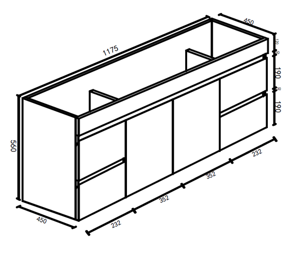 BIANCA PVC 1200mm Wall Hung Vanity Cabinet