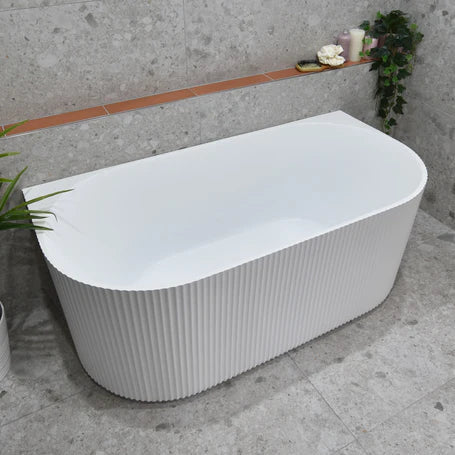 VICTORIA V-Groove Gloss White Back to Wall Bath