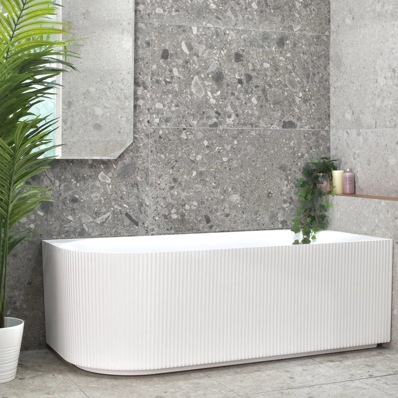 VICTORIA V-Groove Gloss White Back to Wall Corner Bath PS