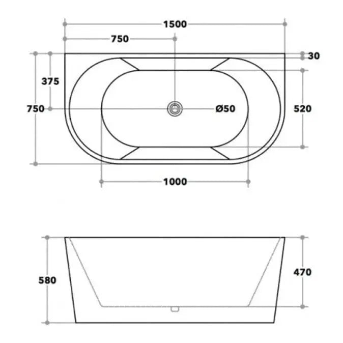 Gloss White   Back to Wall Freestanding Bath PS