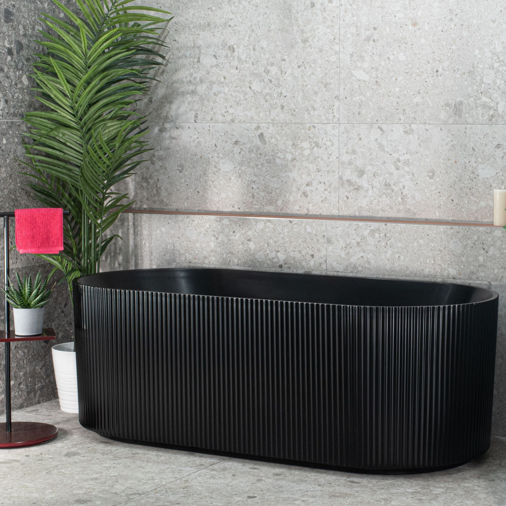 VICTORIA V-Groove Matte Black Freestanding Bath