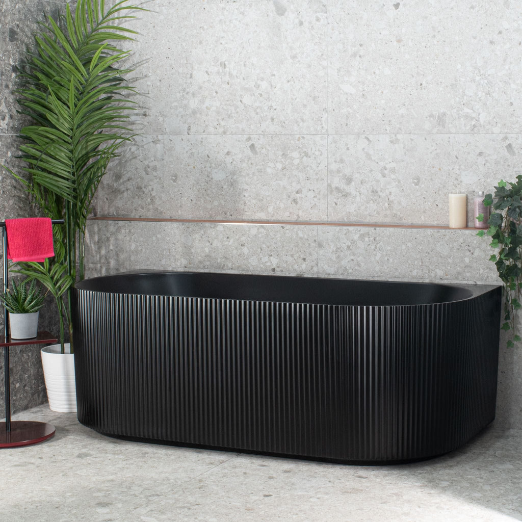 VICTORIA V-Groove Matte Black Freestanding Bath