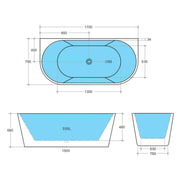 Black White Back to Wall Bath Freestanding Bath PS