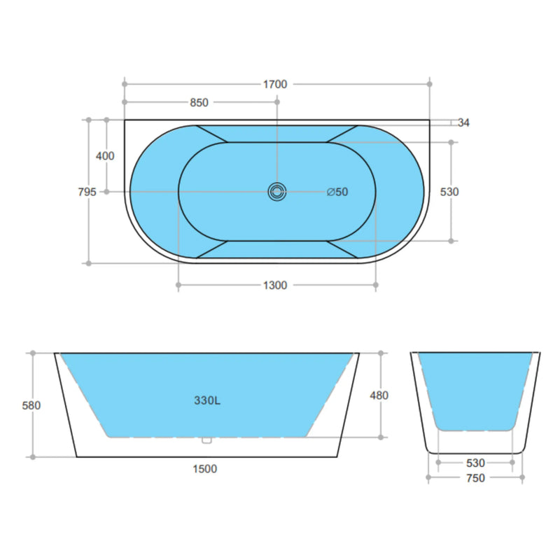 Black White Back to Wall Bath Freestanding Bath PS