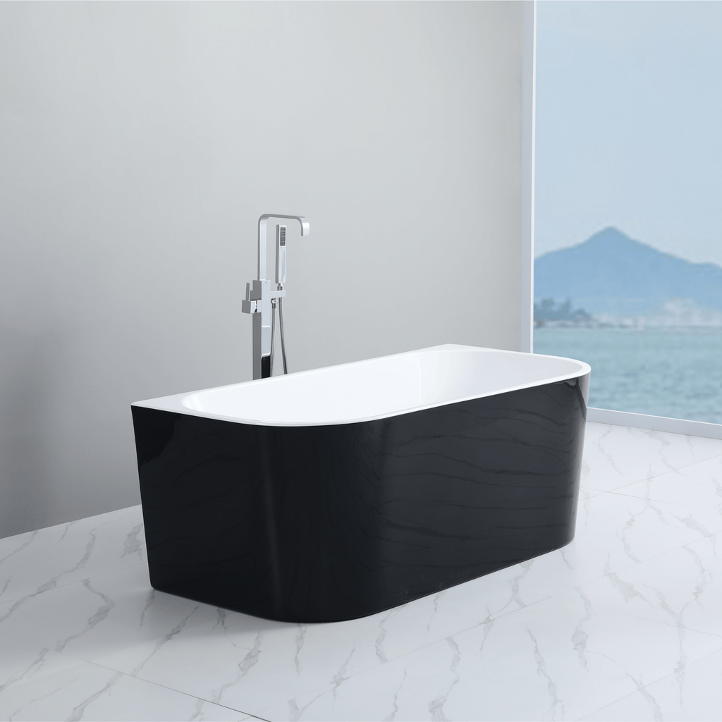 Black White Back to Wall Bath Freestanding Bath