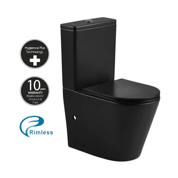 Matte Black Rimless Back to Wall Toilet Suite