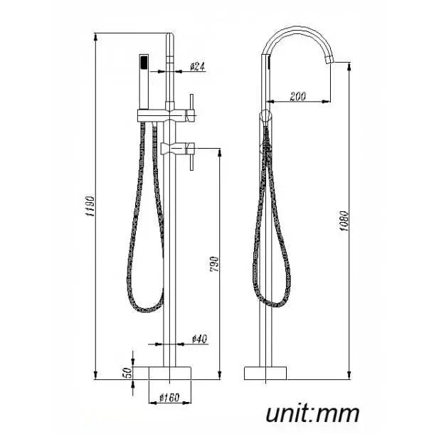 Round Freestanding Bath Mixer With Hand held Shower Norico