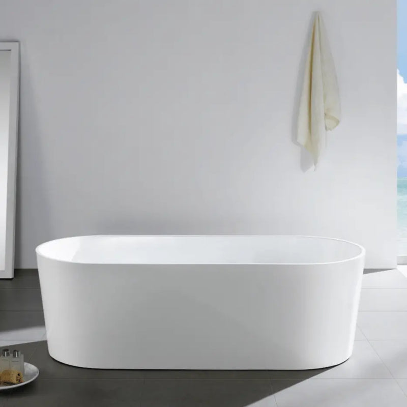 SELINI Gloss White 1200mm Freestanding Bath - With Overflow PS