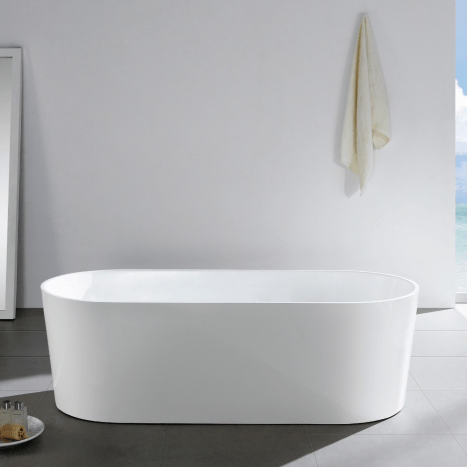 SELINI Gloss White 1200mm Freestanding Bath - With Overflow