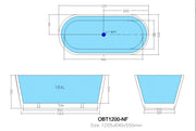 SELINI Gloss White 1200mm Freestanding Bath - With Overflow PS