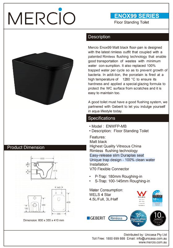 Elysian Matte Black Square Rimless Wall Faced Floor Pan