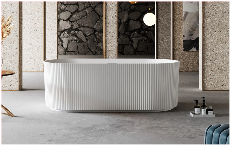 VICTORIA V-Groove Matte White Freestanding Bath Claya