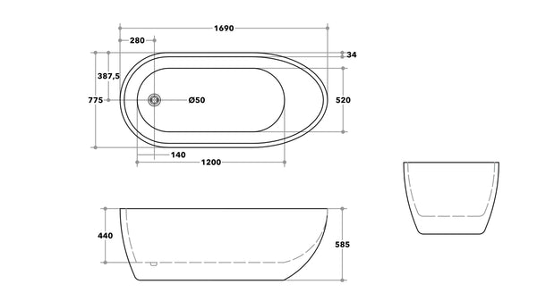 Gloss Black and White Freestanding Bath