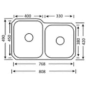 CORA UNDERMOUNT DOUBLE 1 & 3/4 KITCHEN SINK STAINLESS STEEL FIL Kitchen Bathroom
