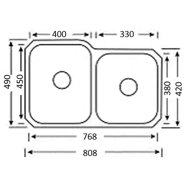 CORA UNDERMOUNT DOUBLE 1 & 3/4 KITCHEN SINK STAINLESS STEEL