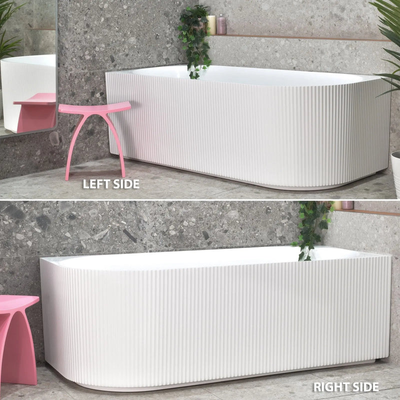 VICTORIA V-Groove Gloss White Back to Wall Corner Bath PS