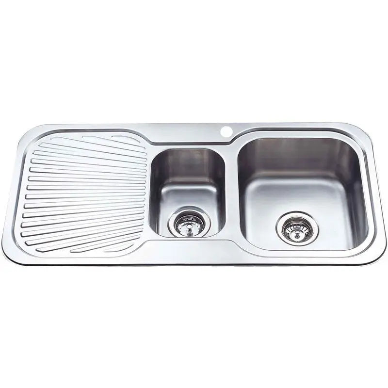 CORA 1 & 1/2 KITCHEN SINK WITH SINGLE DRAINER RIGHT HAND BOWL STAINLESS STEEL FIL Kitchen Bathroom