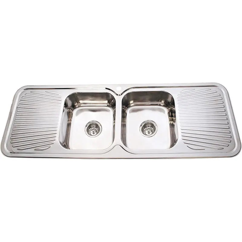 CORA DOUBLE KITCHEN SINK & DOUBLE DRAINER STAINLESS STEEL FIL Kitchen Bathroom