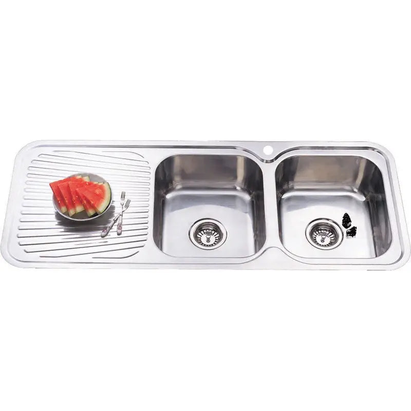 CORA DOUBLE KITCHEN SINK & SINGLE DRAINER RIGHT HAND BOWL STAINLESS STEEL FIL Kitchen Bathroom