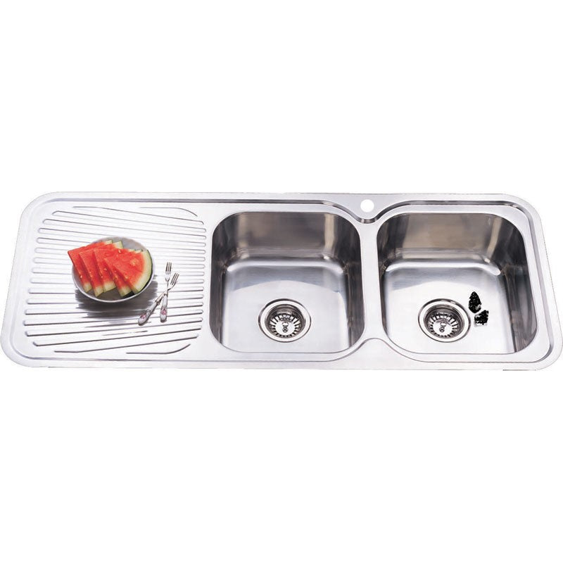 CORA DOUBLE KITCHEN SINK & SINGLE DRAINER RIGHT HAND BOWL STAINLESS STEEL