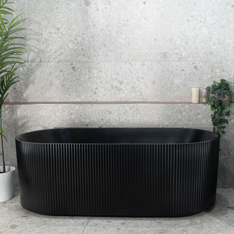 VICTORIA V-Groove Matte Black Freestanding Bath PS