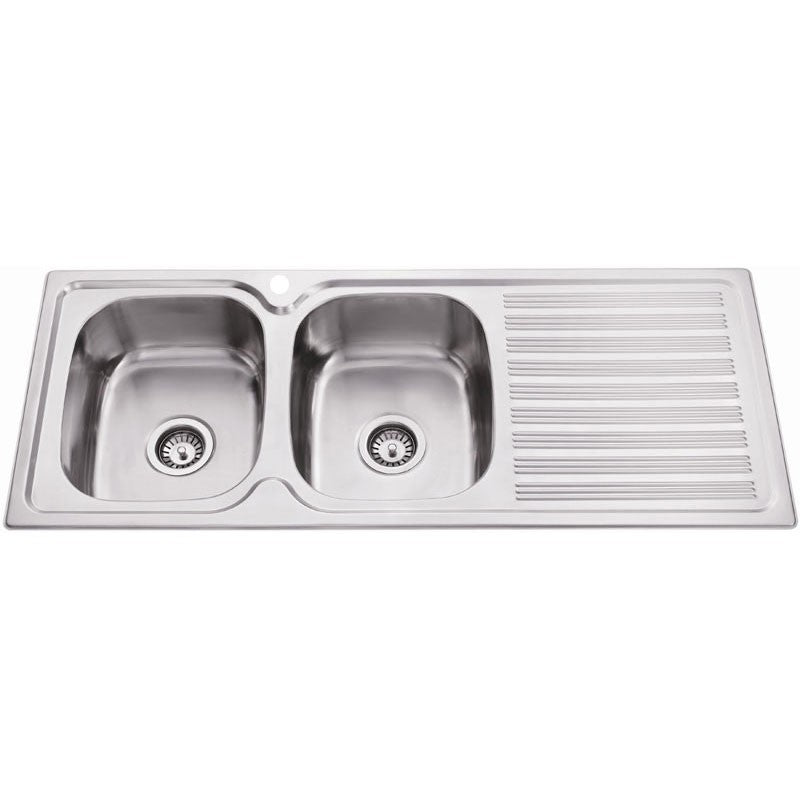 EDEN DOUBLE BOWL SINK WITH SINGLE DRAINER LEFT HAND BOWL STAINLESS STEEL