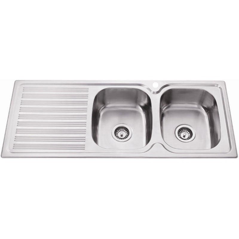 EDEN DOUBLE BOWL SINK WITH SINGLE DRAINER RIGHT HAND BOWL STAINLESS STEEL