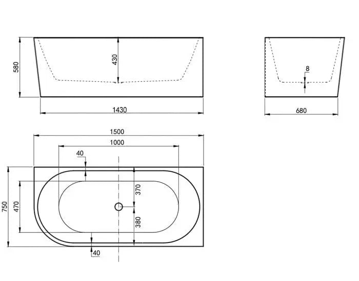Inspire Gloss White Back To Wall Freestanding Bathtub Left Corner IS