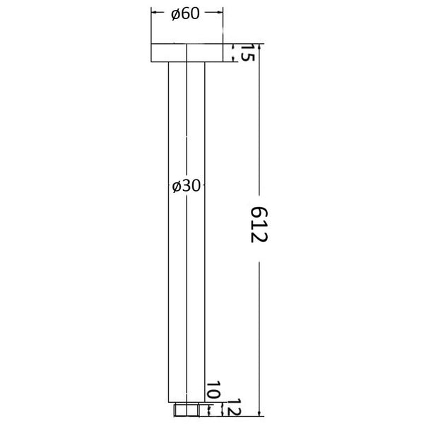 ROUND VERTICAL SHOWER ARM 600MM CHROME