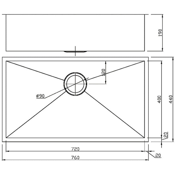 ROSA ABOVE/UNDERMOUNT SINGLE KITCHEN SINK STAINLESS STEEL