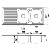EDEN DOUBLE BOWL SINK WITH SINGLE DRAINER RIGHT HAND BOWL STAINLESS STEEL FIL Kitchen Bathroom