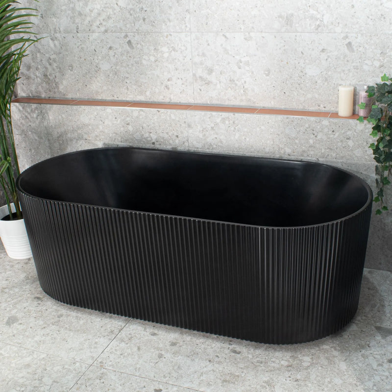 VICTORIA V-Groove Matte Black Freestanding Bath PS