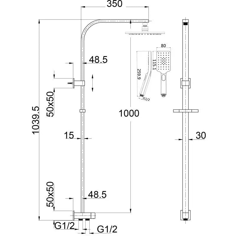 EDEN SQUARE MULTIFUCTION SHOWER SET CHROME / MATTE BLACK FIL Kitchen Bathroom