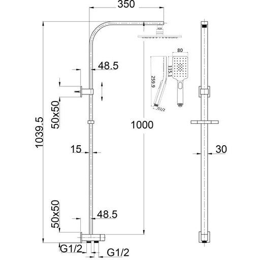 EDEN SQUARE MULTIFUCTION SHOWER SET CHROME / MATTE BLACK FIL Kitchen Bathroom