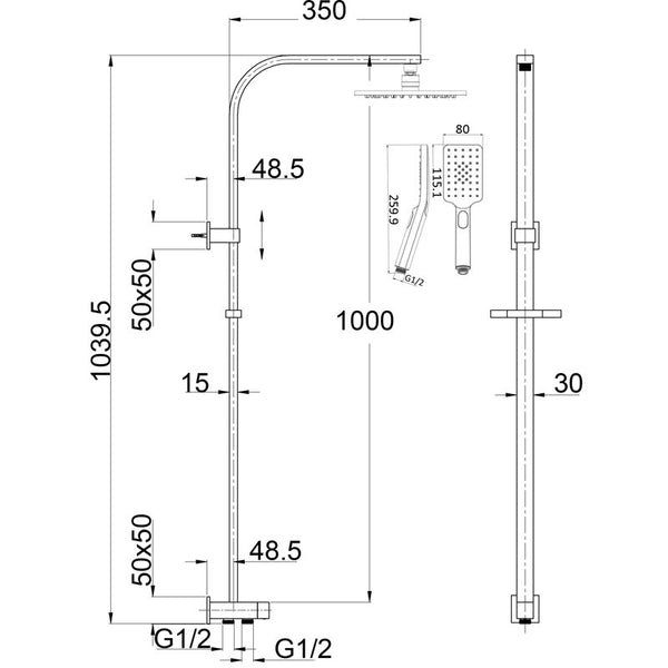 EDEN SQUARE MULTIFUCTION SHOWER SET CHROME / MATTE BLACK