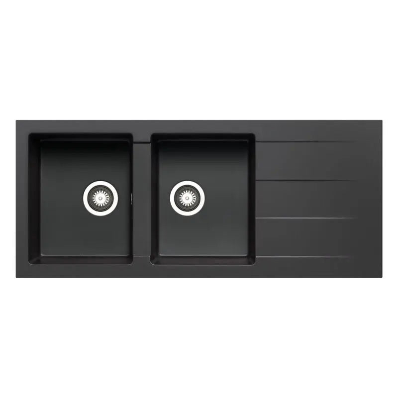 PYRAGANITE DOUBLE KITCHEN SINK WITH SINGLE DRAINER LEFT HAND BOWL CARBON BLACK FIL Kitchen Bathroom