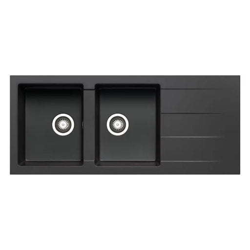 PYRAGANITE DOUBLE KITCHEN SINK WITH SINGLE DRAINER LEFT HAND BOWL CARBON BLACK FIL Kitchen Bathroom