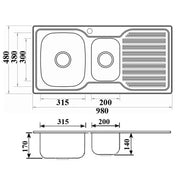 EDEN 1 & 1/4 KITCHEN SINK WITH SINGLE DRAINER LEFT HAND BOWL STAINLESS STEEL FIL Kitchen Bathroom