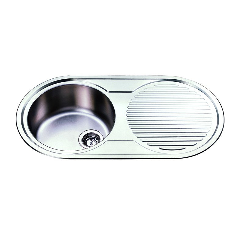 ROUND SINGLE KITCHEN SINK WITH SINGLE DRAINER LEFT/RIGHT HAND BOWL STAINLESS STEEL