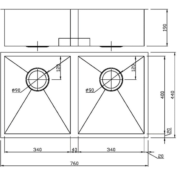 ROSA ABOVE/UNDERMOUNT DOUBLE KITCHEN SINK STAINLESS STEEL