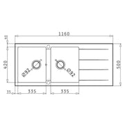 PYRAGANITE DOUBLE KITCHEN SINK WITH SINGLE DRAINER LEFT HAND BOWL CARBON BLACK FIL Kitchen Bathroom