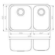 CORA UNDERMOUNT DOUBLE 1 & 3/4 KITCHEN SINK STAINLESS STEEL FIL Kitchen Bathroom