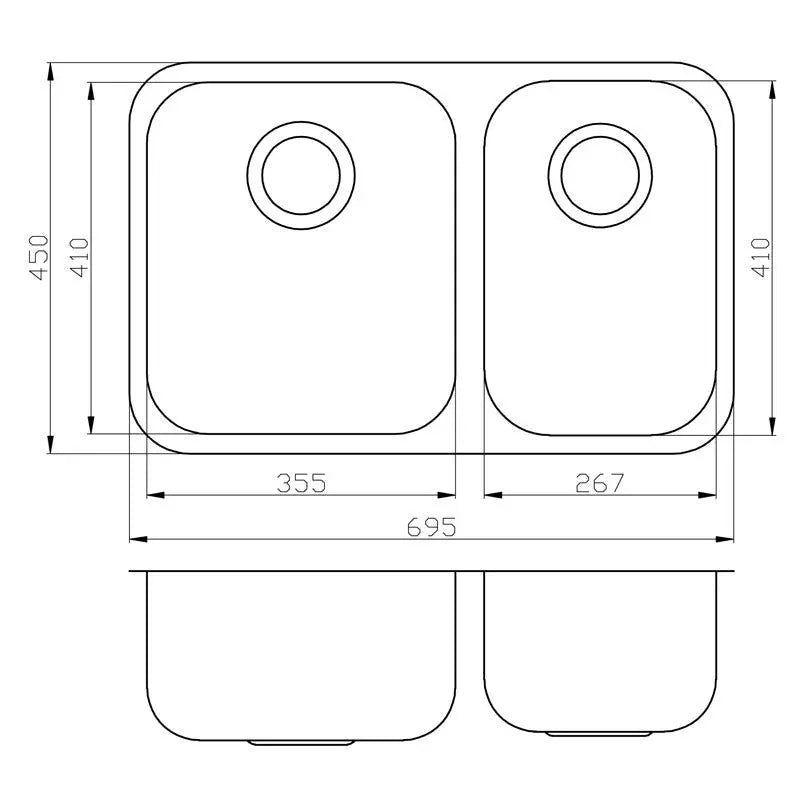 CORA UNDERMOUNT DOUBLE 1 & 3/4 KITCHEN SINK STAINLESS STEEL FIL Kitchen Bathroom