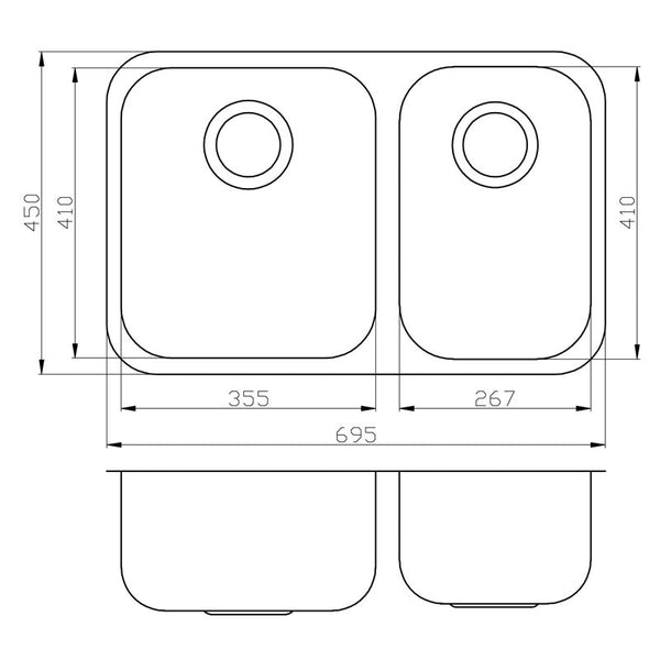 CORA UNDERMOUNT DOUBLE 1 & 3/4 KITCHEN SINK STAINLESS STEEL