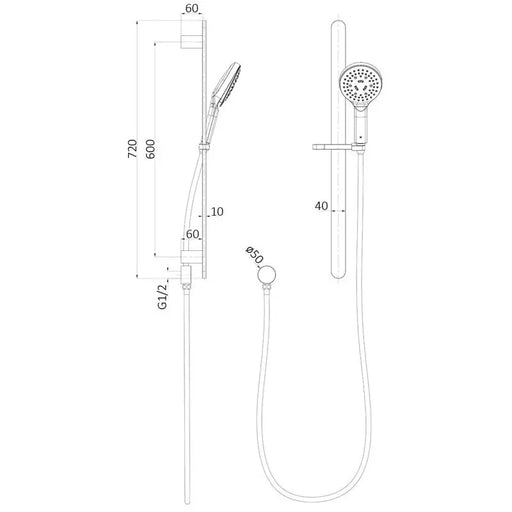 KARA SLIDING SHOWER RAIL WITH HAND SHOWER CHROME / MATTE BLACK FIL Kitchen Bathroom