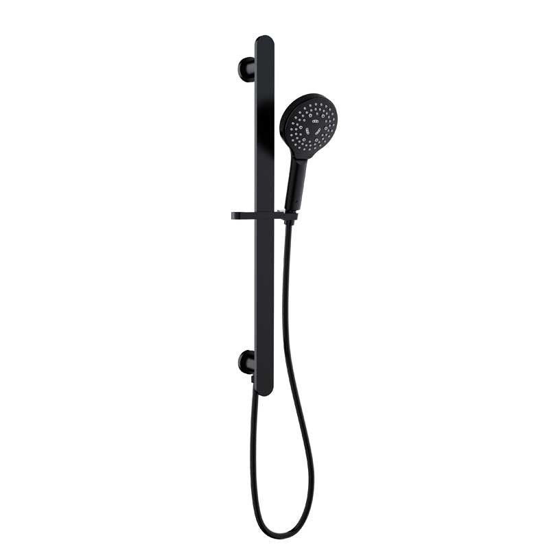 KARA SLIDING SHOWER RAIL WITH HAND SHOWER AND INTEGRATED WATER INLET CHROME / MATTE BLACK