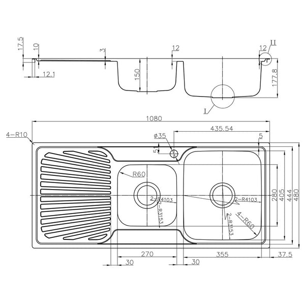 OTUS 1 & 1/2 KITCHEN SINK WITH SINGLE DRAINER RIGHT HAND/LEFT HAND BOWL STAINLESS STEEL