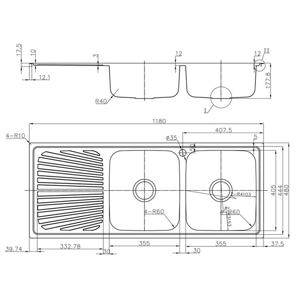 OTUS DOUBLE KITCHEN SINK WITH SINGLE DRAINER RIGHT/LEFT HAND BOWL STAINLESS STEEL