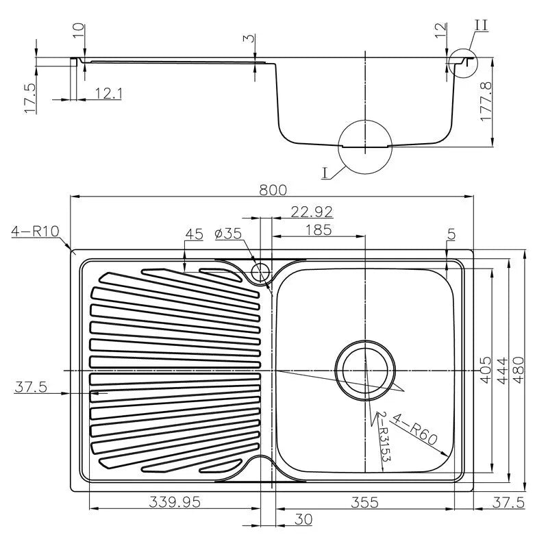 OTUS SINGLE SINK WITH SINGLE DRAINER RIGHT HAND BOWL STAINLESS STEEL FIL Kitchen Bathroom